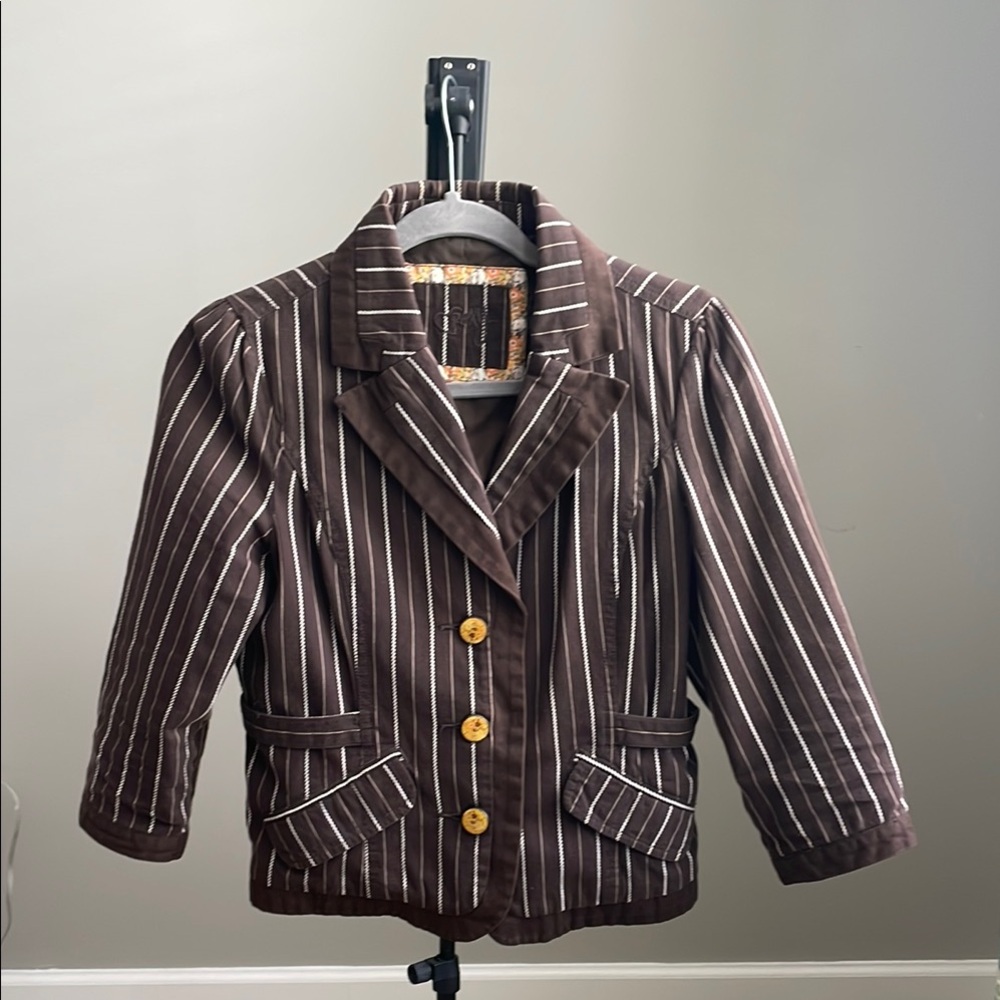 Roxy Brown and White Pinstripe Blazer